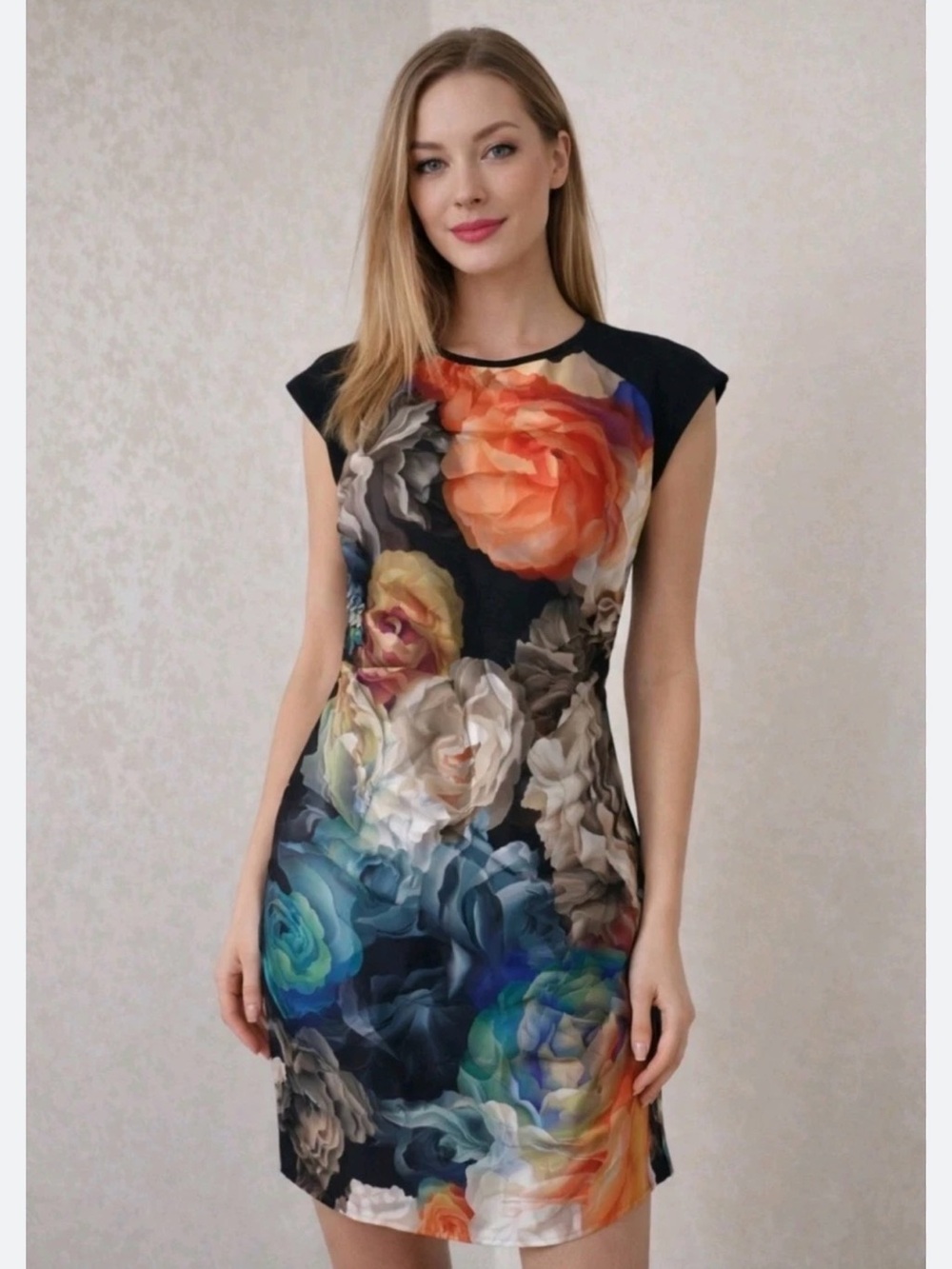 Ted Baker Helania Black Floral Print Cap-Sleeve Mini-Dress 3